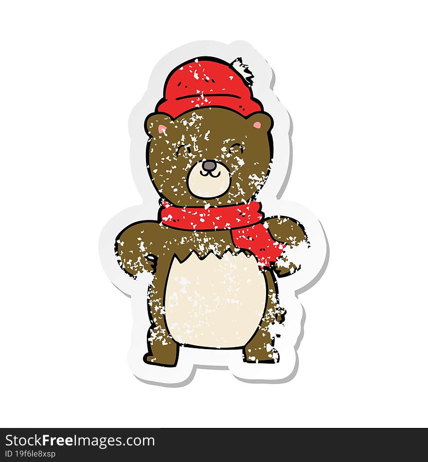 distressed sticker of a cute cartoon bear