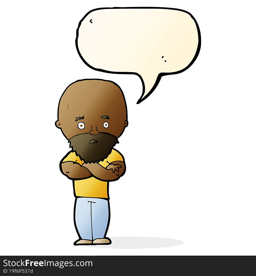 cartoon shocked bald man with beard with speech bubble