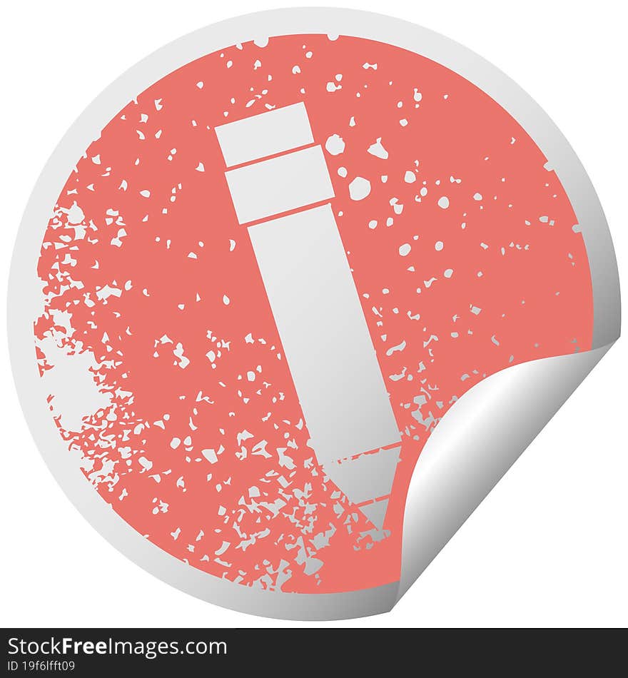 quirky distressed circular peeling sticker symbol pencil