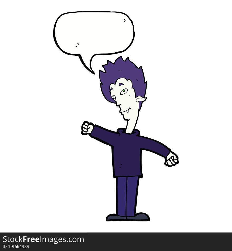 cartoon vampire man with speech bubble