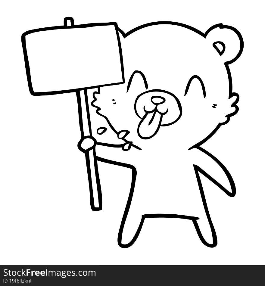 rude cartoon bear with protest sign. rude cartoon bear with protest sign