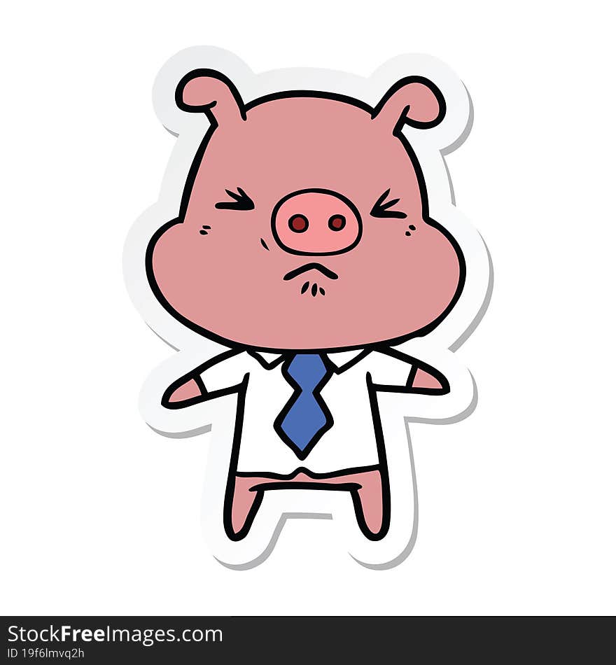 Sticker Of A Cartoon Angry Pig In Shirt And Tie