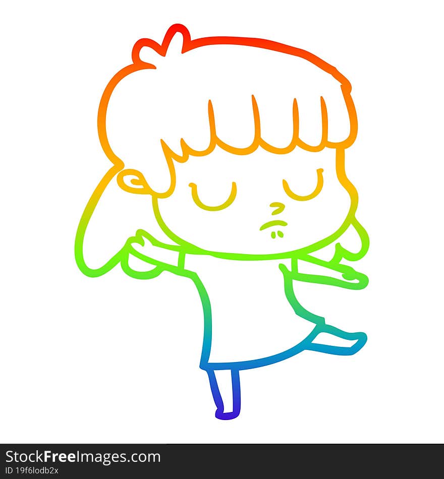 rainbow gradient line drawing cartoon indifferent woman dancing