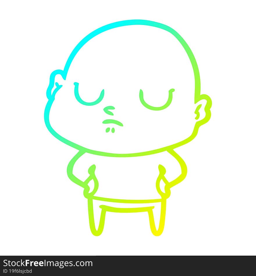 cold gradient line drawing cartoon bald man