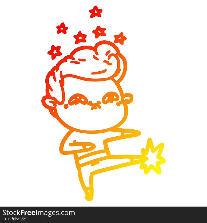 warm gradient line drawing of a cartoon excited man