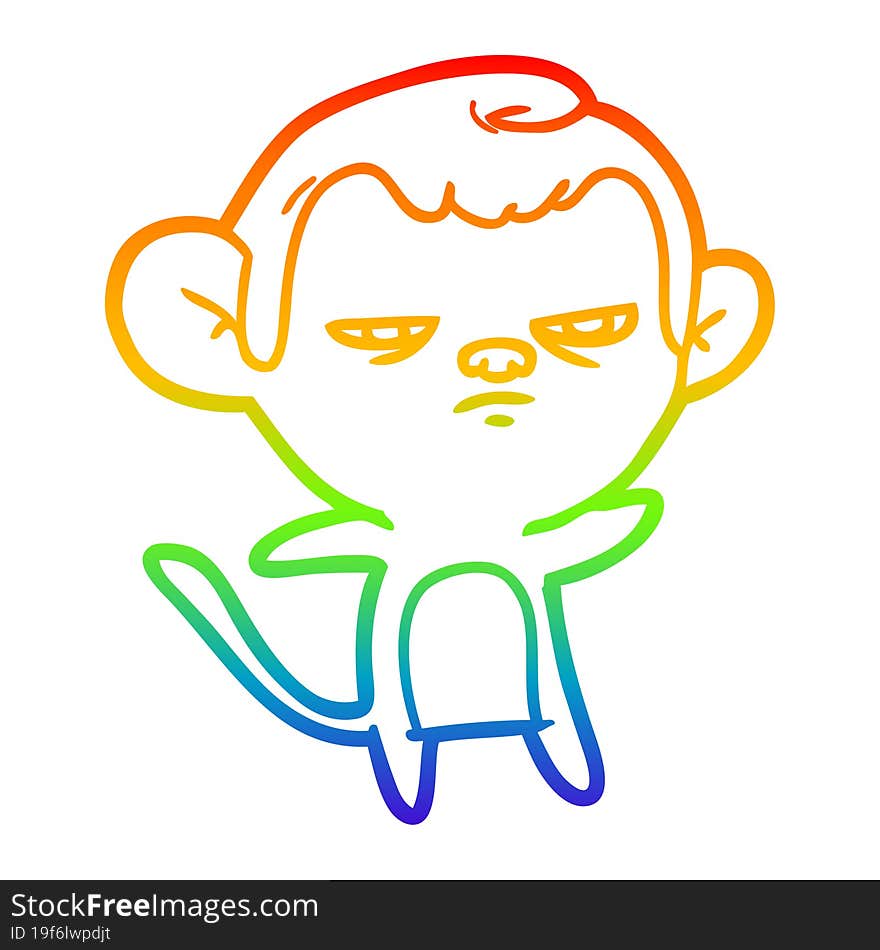 rainbow gradient line drawing of a cartoon monkey