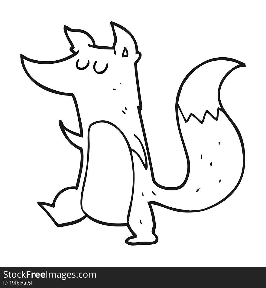 Black And White Cartoon Little Wolf