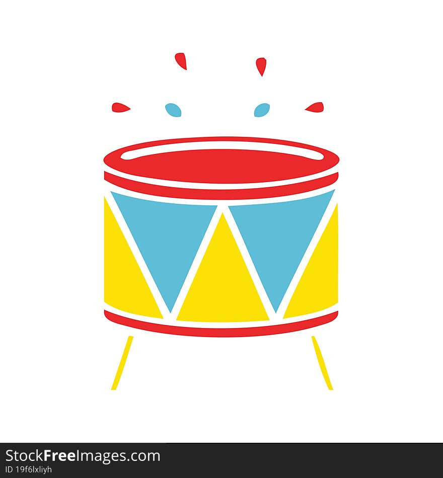 flat color retro cartoon beating drum