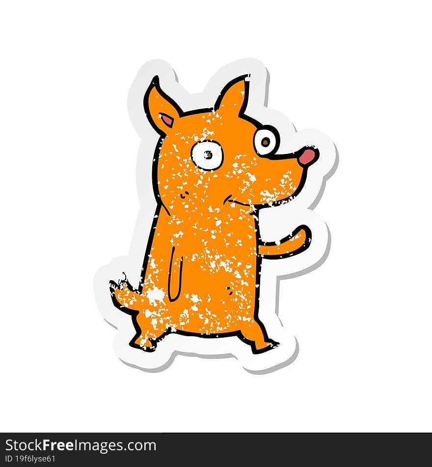 retro distressed sticker of a cartoon little dog waving