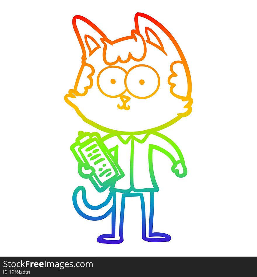 Rainbow Gradient Line Drawing Happy Cartoon Salesman Cat