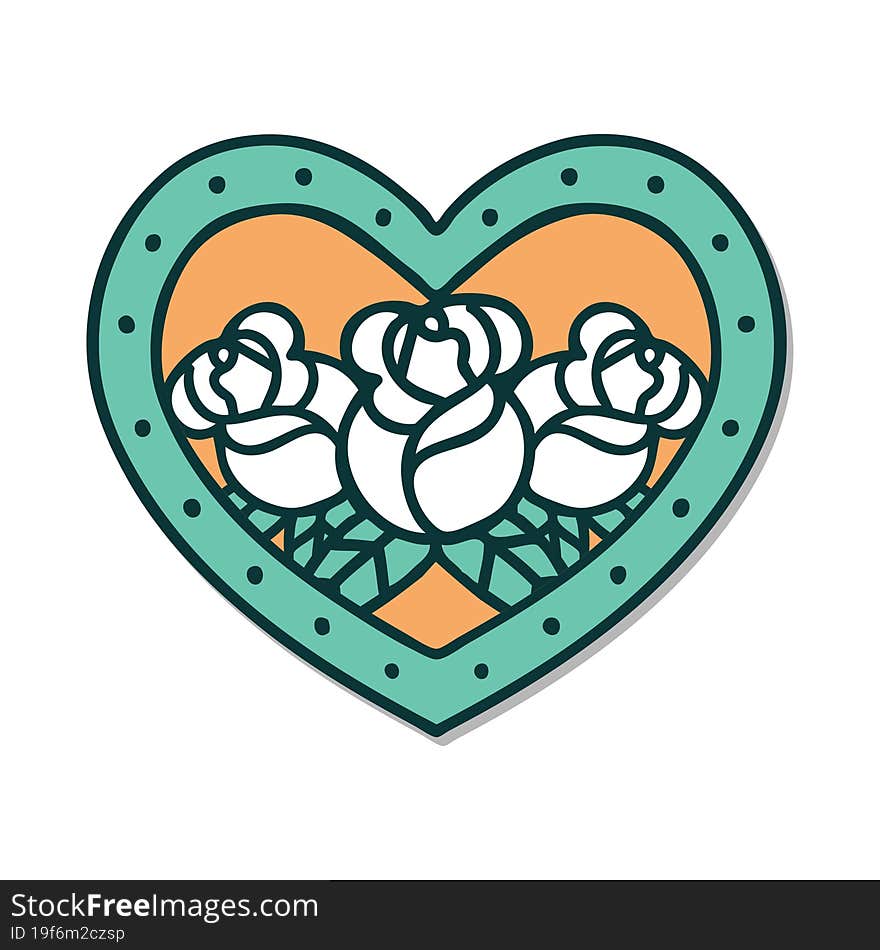 Tattoo Style Sticker Of A Heart And Flowers