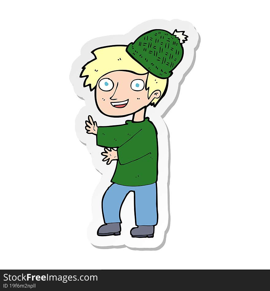 sticker of a cartoon man wearing winter hat