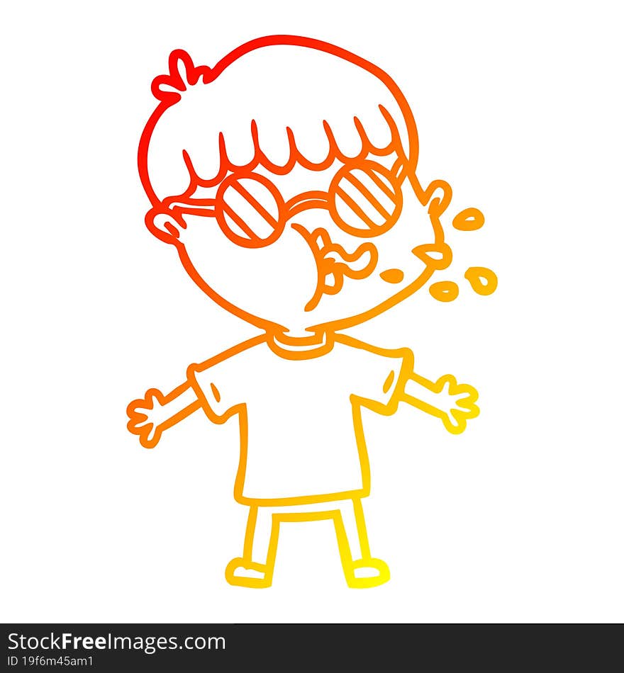 Warm Gradient Line Drawing Cartoon Boy Wearing Spectacles