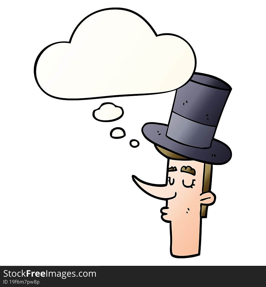 cartoon man wearing top hat with thought bubble in smooth gradient style