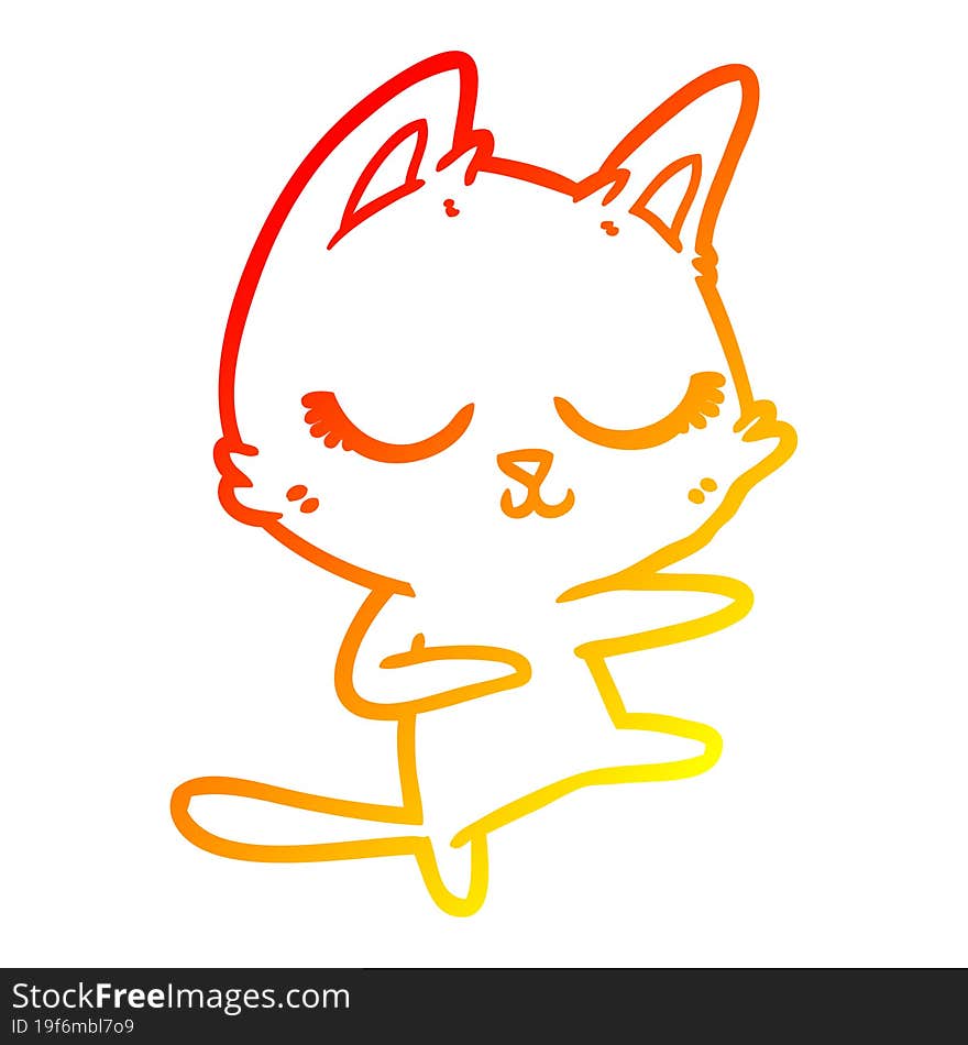 warm gradient line drawing of a calm cartoon cat