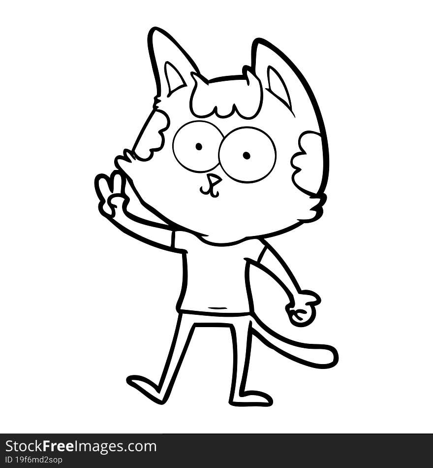 happy cartoon cat giving peace sign. happy cartoon cat giving peace sign