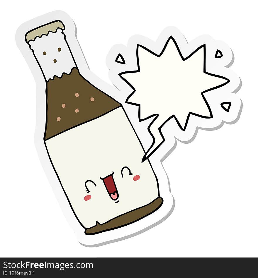 cartoon beer bottle with speech bubble sticker