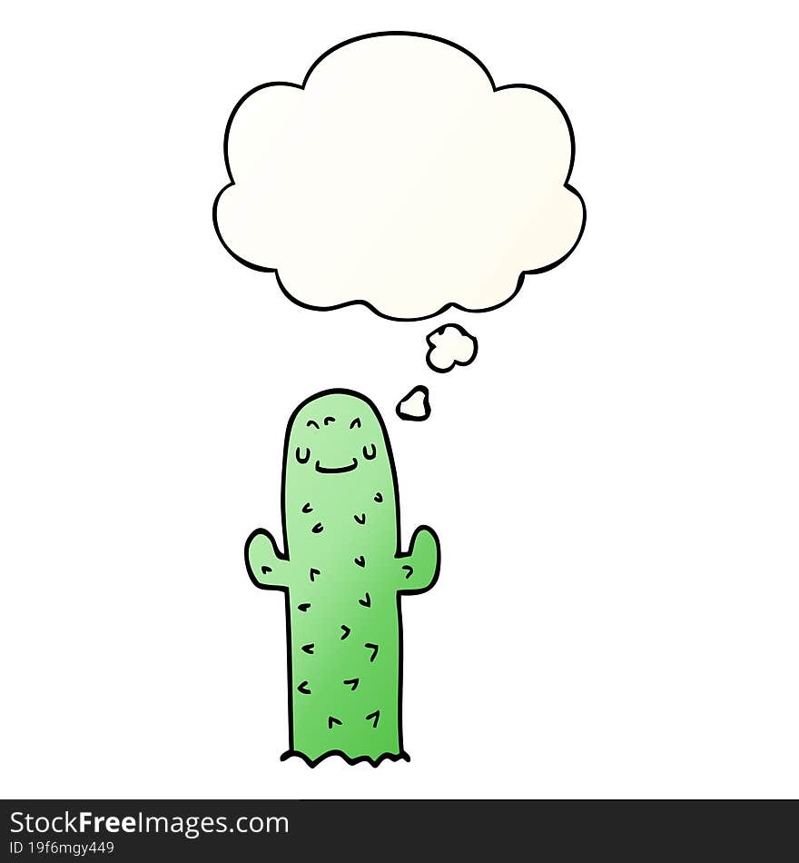 cartoon cactus and thought bubble in smooth gradient style