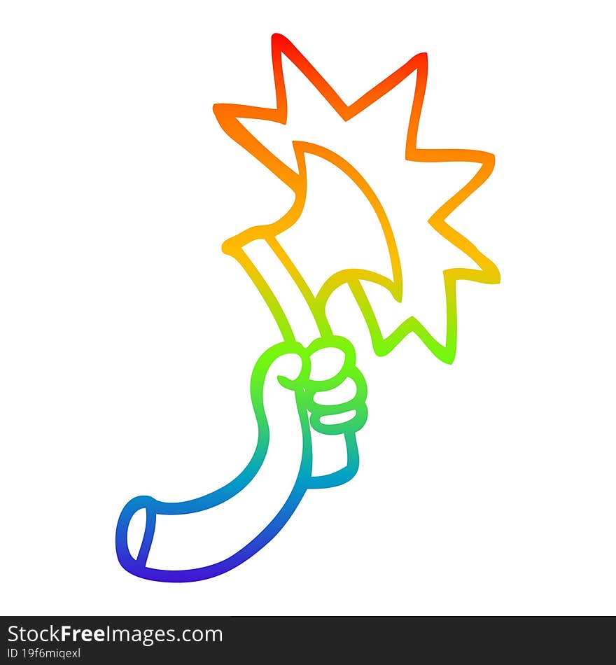 rainbow gradient line drawing cartoon arm with axe