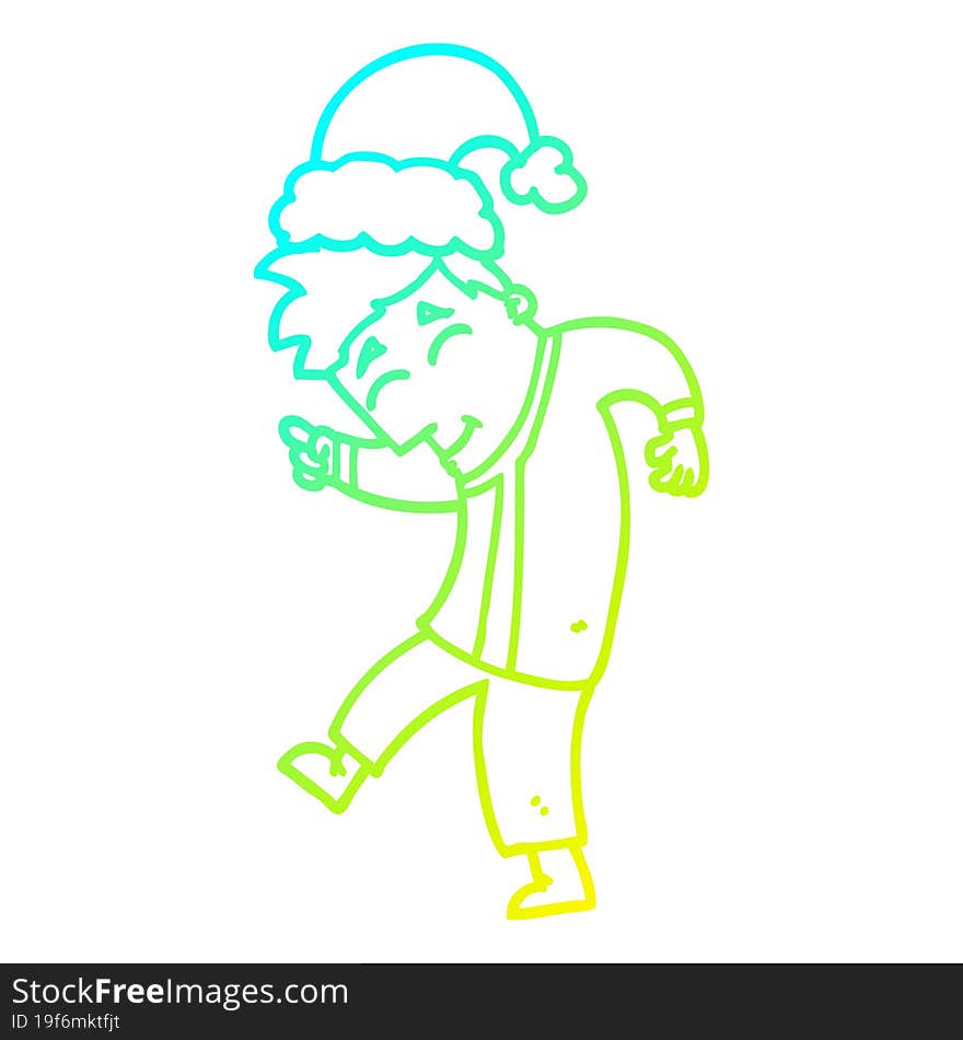 Cold Gradient Line Drawing Cartoon Man Wearing Christmas Hat