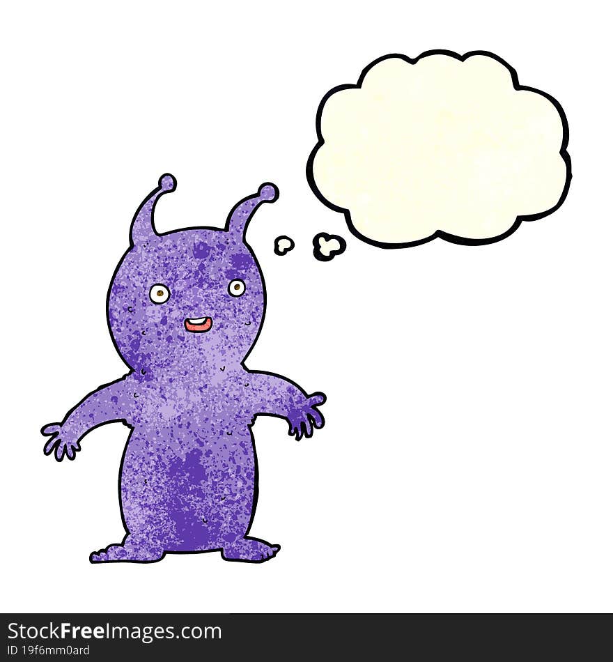 Cartoon Happy Little Alien With Thought Bubble