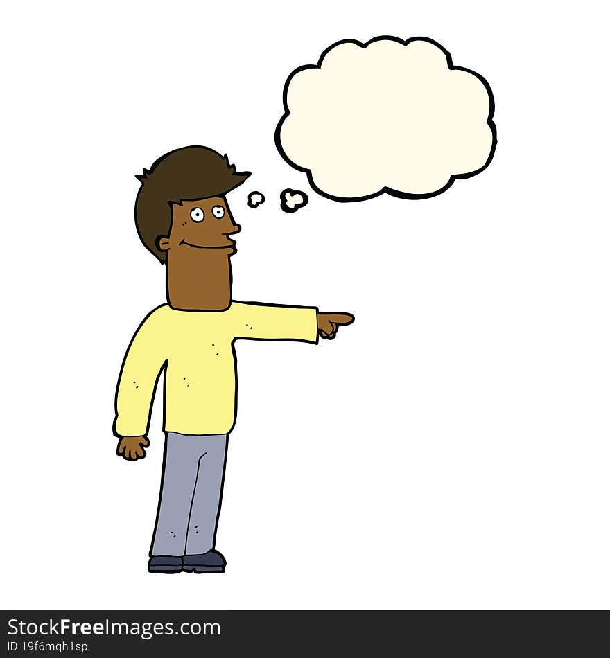 cartoon man pointing with thought bubble