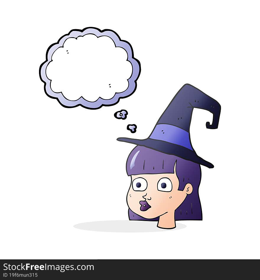 freehand drawn thought bubble cartoon witch