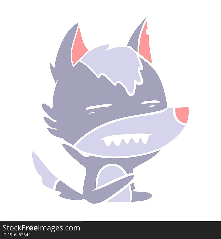 flat color style cartoon wolf showing teeth