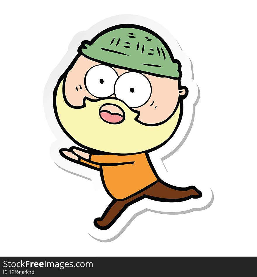 sticker of a cartoon bearded man running away