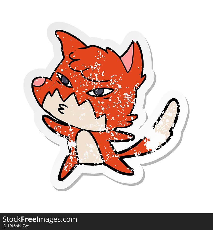 distressed sticker of a clever cartoon fox