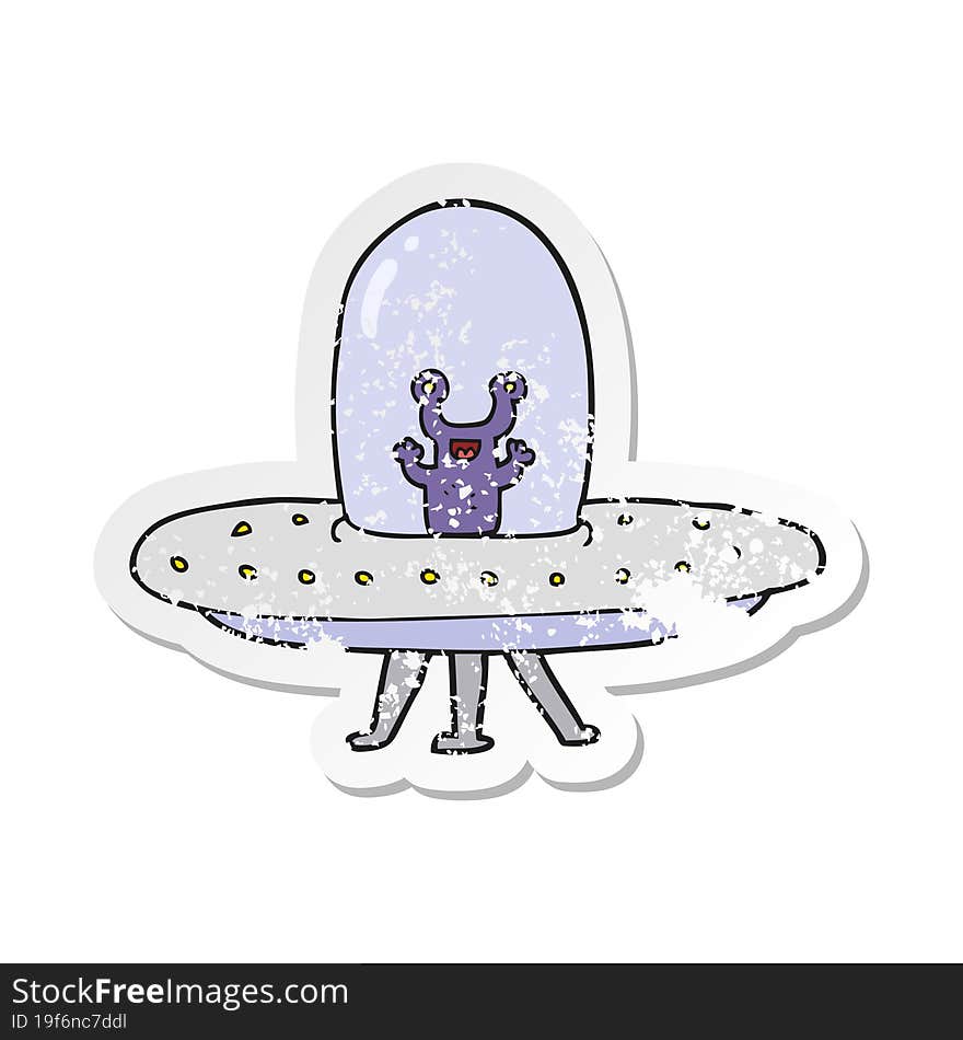 retro distressed sticker of a cartoon flying saucer