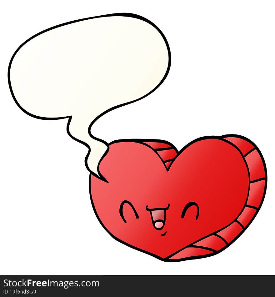 cartoon love heart and speech bubble in smooth gradient style