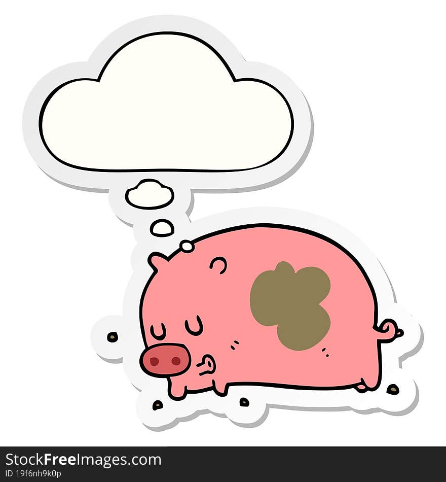 cute cartoon pig and thought bubble as a printed sticker