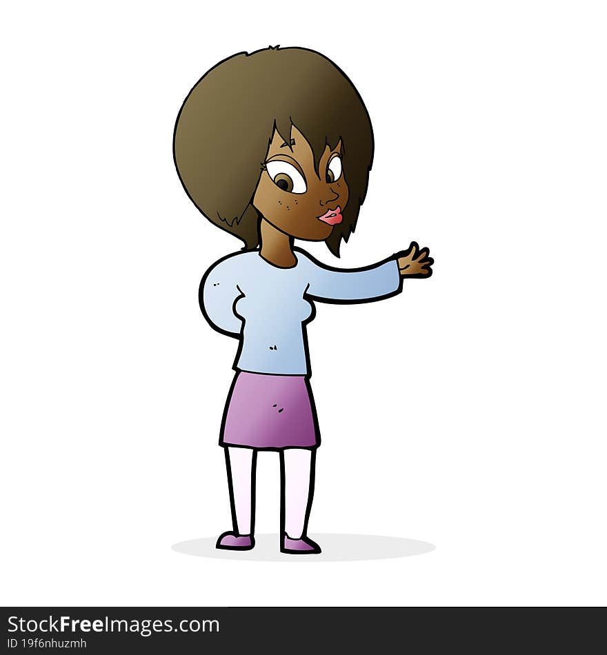 cartoon woman making welcome gesture