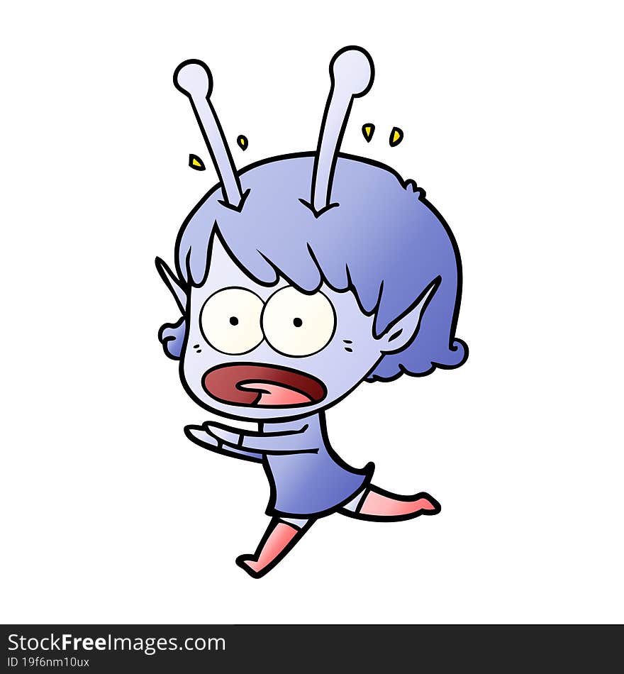 cartoon shocked alien girl. cartoon shocked alien girl