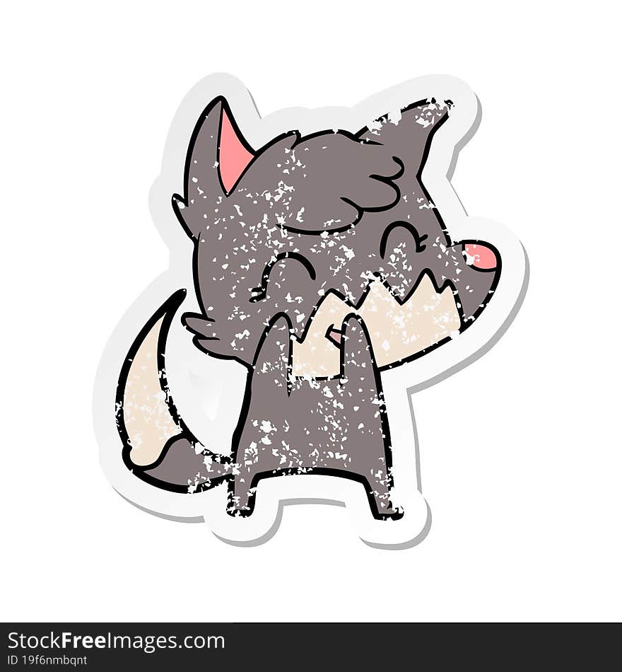 distressed sticker of a happy cartoon fox