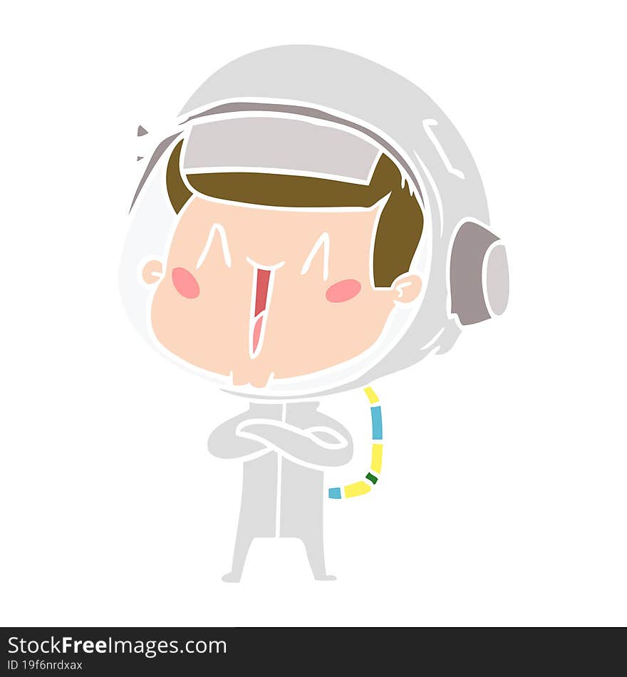 happy flat color style cartoon astronaut