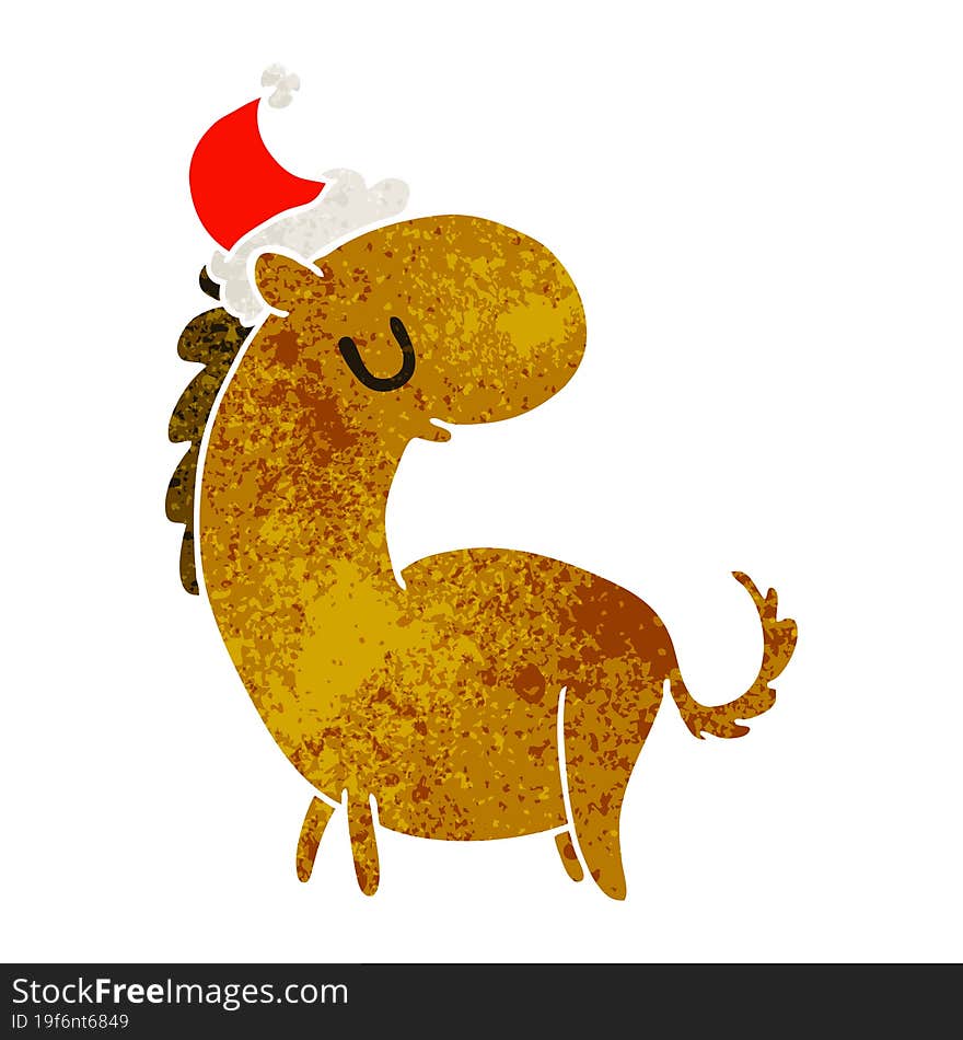 christmas retro cartoon of kawaii horse