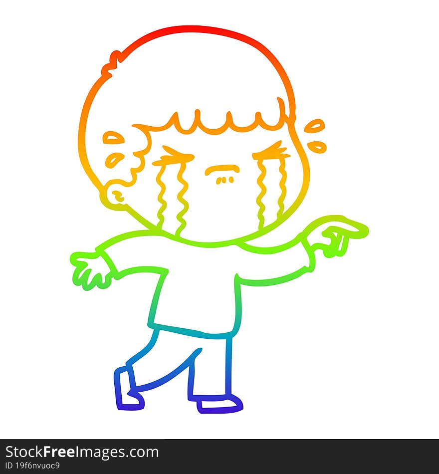 rainbow gradient line drawing of a cartoon man crying