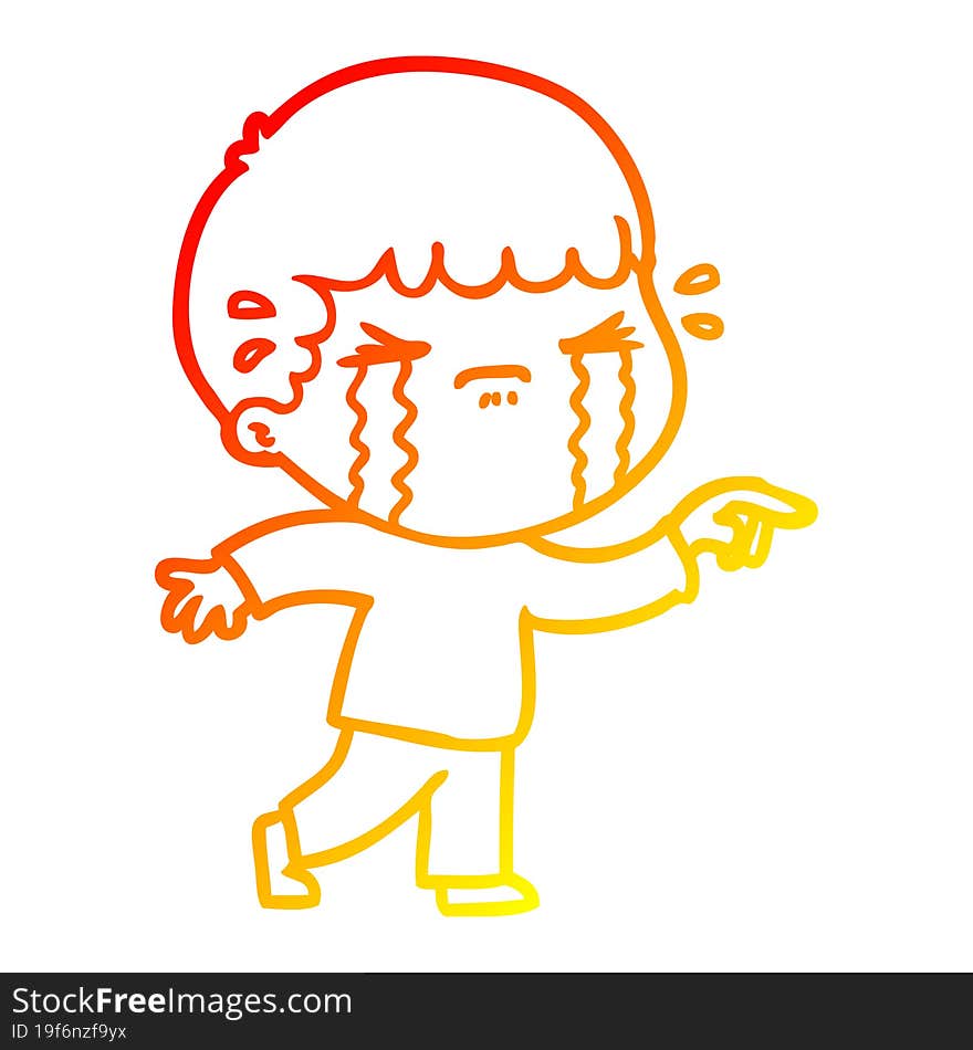 warm gradient line drawing cartoon man crying