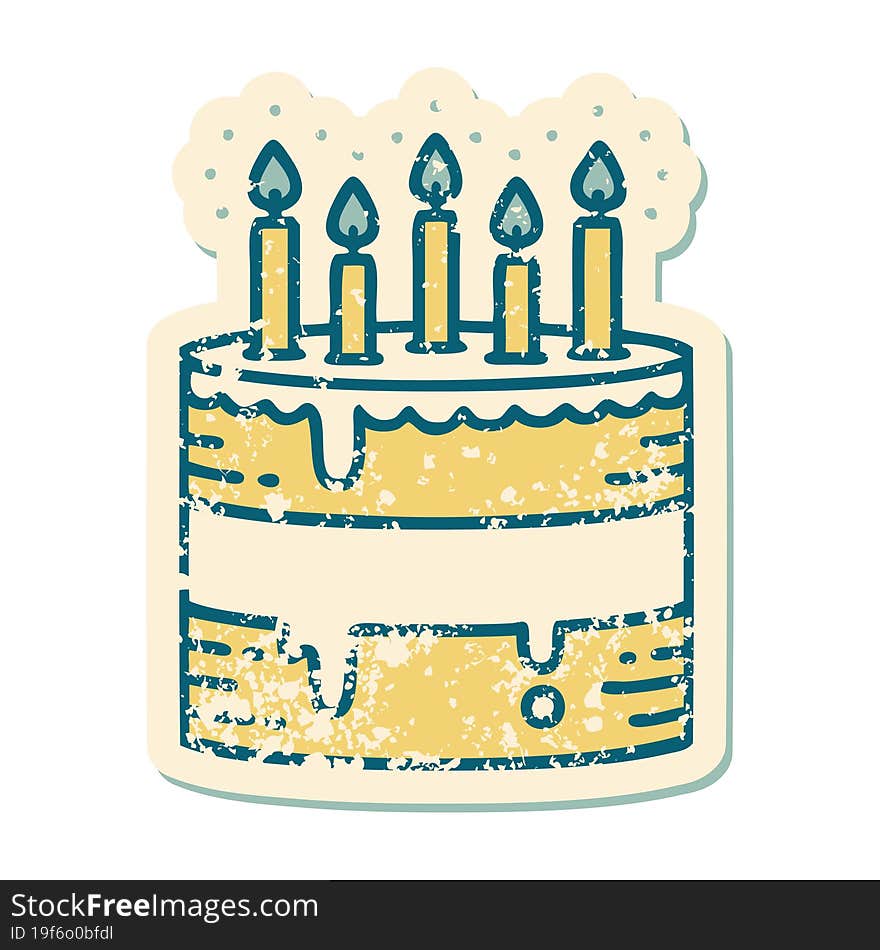 distressed sticker tattoo style icon of a birthday cake