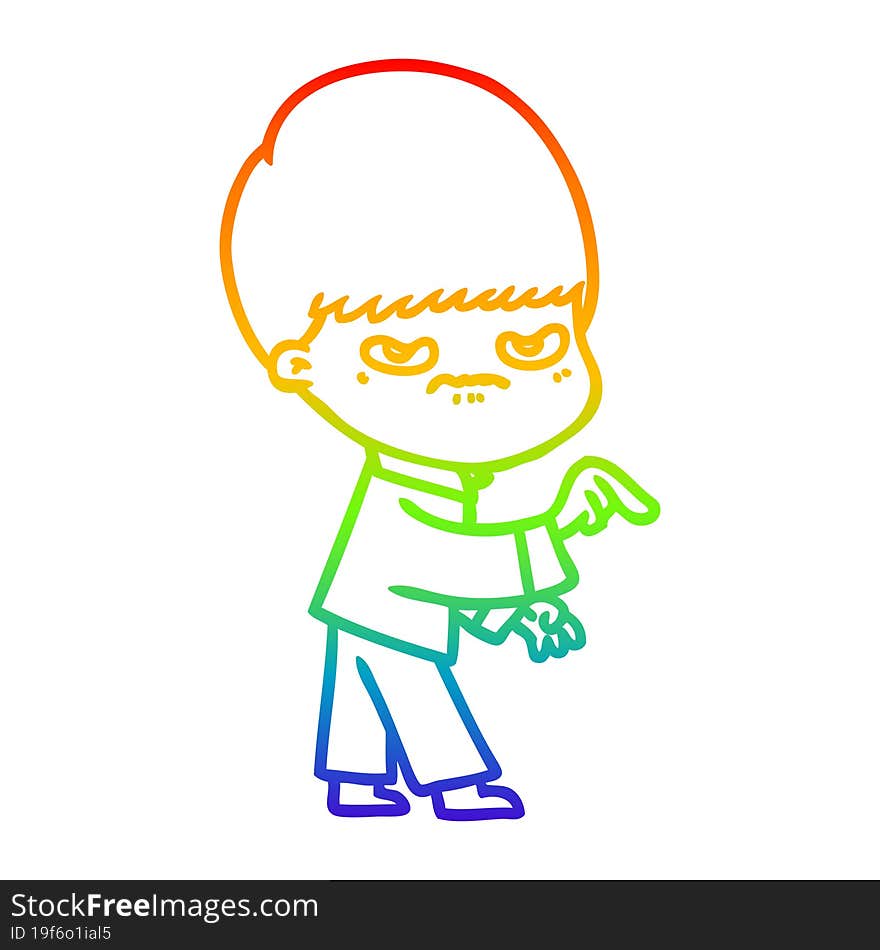 Rainbow Gradient Line Drawing Annoyed Cartoon Boy