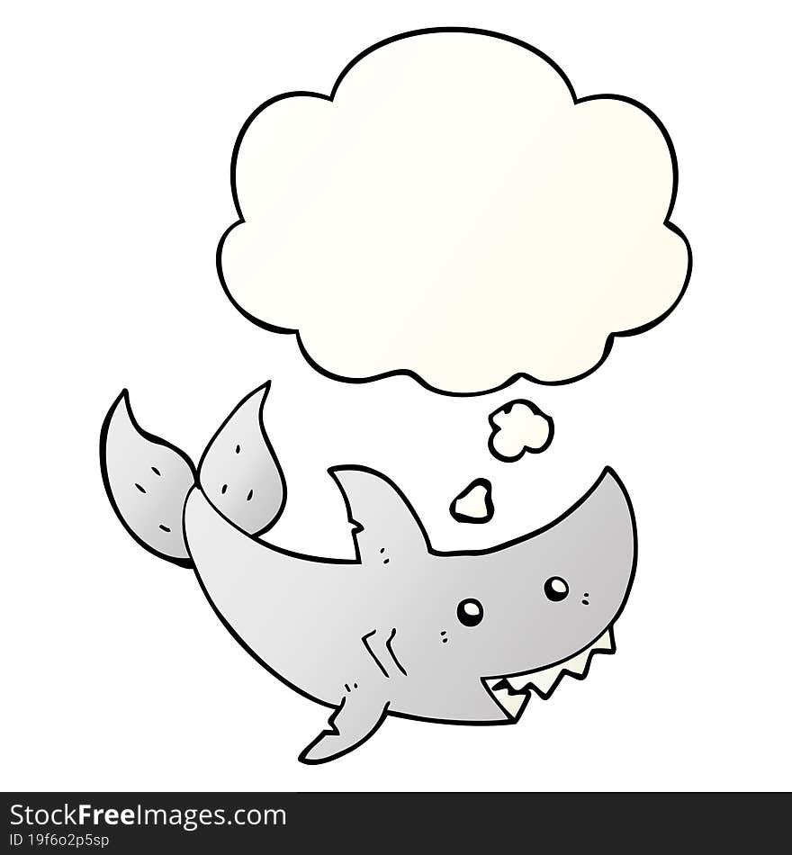 cartoon shark and thought bubble in smooth gradient style