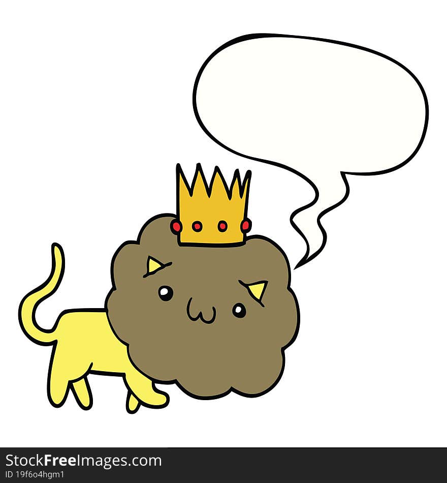 cartoon lion and crown and speech bubble