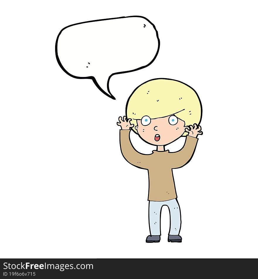 cartoon startled boy with speech bubble