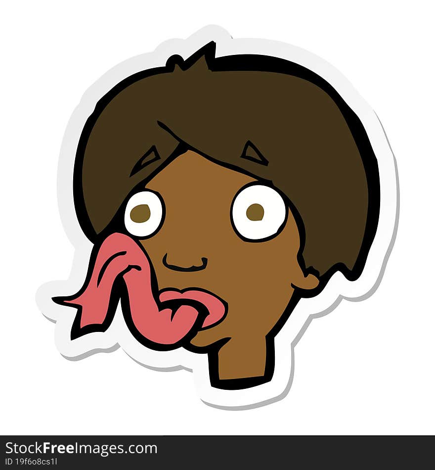 sticker of a cartoon head sticking out tongue