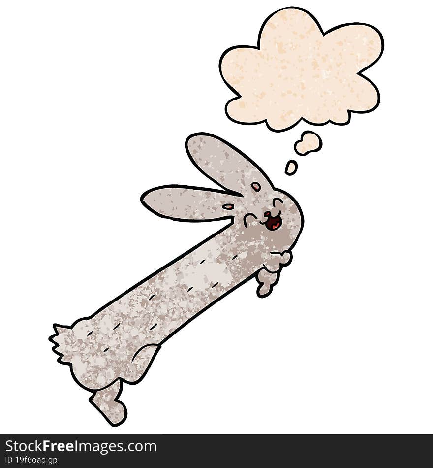 funny cartoon rabbit and thought bubble in grunge texture pattern style