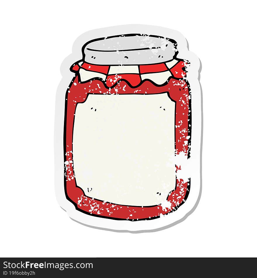 Retro Distressed Sticker Of A Cartoon Jar Of Preserve