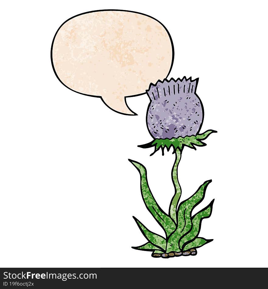 Cartoon Wild Flower And Speech Bubble In Retro Texture Style