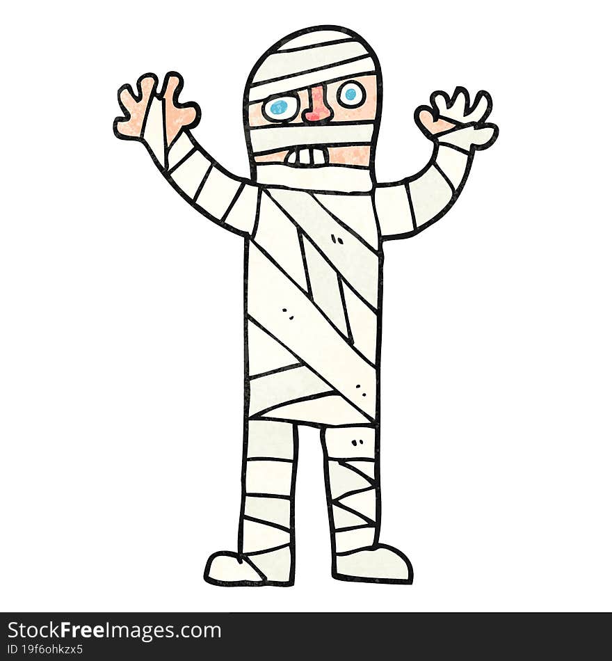 freehand textured cartoon bandaged mummy